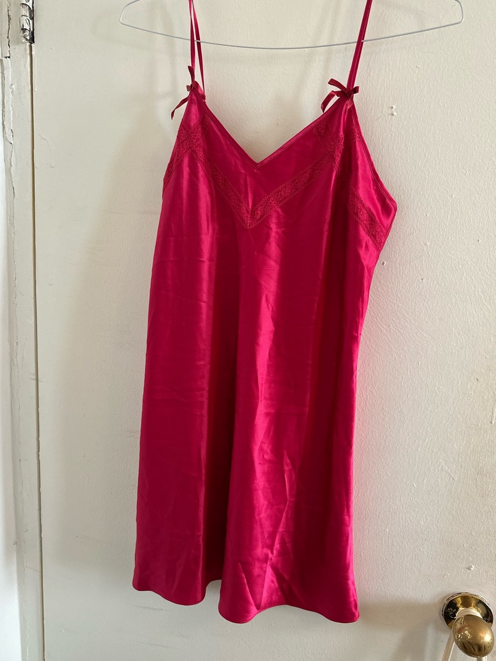 Silky Pink Lace-Trim Slip Dress - Women's Intimates